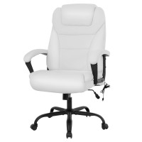 Office Chair Big And Tall 500Lbs Ergonomic Computer Chair High Back Pu Leather Wide Seat Desk Chair With Lumbar Support Arms Executive Task Chair For Hone Office,White
