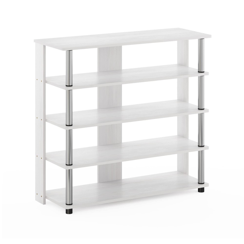 Furinno Turn-N-Tube 5 Tier Wide Shoe Rack, White Oak, Stainless Steel Tubes 32 Inch