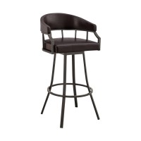 Armen Living Valerie 26 Swivel Brown Faux Leather And Java Brown Metal Bar Stool