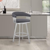 Armen Living Chelsea 29 Slate Grey Faux Leather And Silver Metal Bar Stool