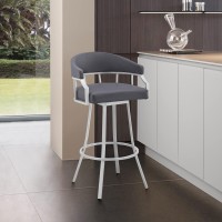 Armen Living Valerie 30 Swivel Slate Grey Faux Leather And Silver Metal Bar Stool