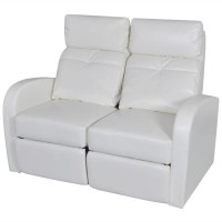 Zqqlvoo 2-Seater Home Theater Recliner Sofa White Faux Leather,Pushback Recliner Chair,Accent Chair,Club Chair,Retro Chair With Arm,For Living Room Bedroom