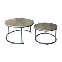 At-Valy Coffee Table Set Of 2 Nesting Tables,Round Sofa Table For Living Room, 314 X(H) 185, (D) 236 X(H) 153(Black & Antique Wood)