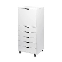 Devaise 5-Drawer Wood Dresser With Top Cabinet Storage, Mobile Chest Of Drawers, Wide Storage Space For Home Office, White