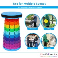Giraffe Creation Upgraded Folding Stool, Heavy Duty Collapsible Telescoping Stool With Load Capacity 400Lbs, Portable Retractable Stool For Camping Fishing Hiking Bbq, Rainbow