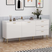 Homsee Sideboard Cabinet With 3 Drawers & 2 Doors Modern Kitchen Buffet Storage Console Cabinet With Metal Legs For Living Room Dining Room & Entryway White (69Al X 15.6Aw X 30Ah)