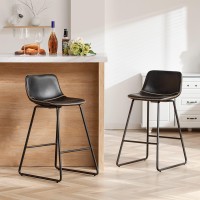 Heugah Bar Stools Set Of 2,Faux Leather Counter Height Bar Stools,Dining Room Chairs With Metal Legs & Soft Backrest Easy To Assemble (Black)