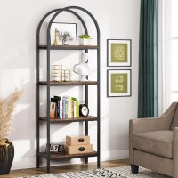 Tribesigns 4-Tier Open Bookshelf, 70.8 Industrial Arched Bookcase Storage Shelves With Metal Frame, Freestanding Display Rack Tall Shelving Unit For Office, Bedroom, Living Room (Rustic Brown, 1Pc)