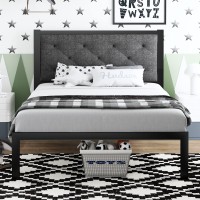 Sha Cerlin Twin Size Metal Platform Bed Frame With Fabric Upholstered Button Tufted Headboard, Mattress Foundation With 17 Strong Metal Slats Support, No Box Spring Needed, Easy Assembly, Dark Grey