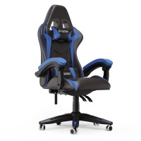 Bigzzia Gaming Chair Office Chair Reclining High Back Leather Adjustable Swivel Rolling Ergonomic Video Game Chairs Racing Chair Computer Desk Chair With Headrest And Lumbar Support (Blackblue)