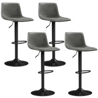 Yaheetech Barstools Modern Design Bar Stools Urban Industrial Faux Leather Armless Chair Adjustable Height And 360? Rotation For Bar Counter Kitchen Home Set Of 4, Grey