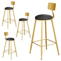 Yert Gold Metal Barstools With Black Faux Leather Upholstered, Kitchen Island Counter 18/26/30In Height Pub Chair, For Balcony, Dining Room, Cafe