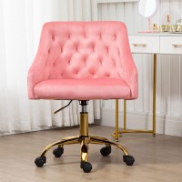 Mojay Velvet Office Swivel Chair, Vanity Chair, Fabric Desk Chair, Pretty Fancy Chair, Gold Office Chair For Girls, 360