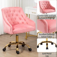 Mojay Velvet Office Swivel Chair, Vanity Chair, Fabric Desk Chair, Pretty Fancy Chair, Gold Office Chair For Girls, 360