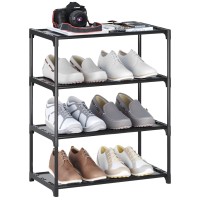 Hockmez 4-Tier Small Shoe Rack Stackable Shoe Shelf Storage Organizer For Entryway Hallway Closet Bathroom Living Room (Black)