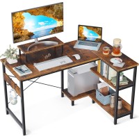 Odk L Shaped Computer Desk With Storage Shelves, 47 Inch L-Shaped Corner Desk With Monitor Stand For Small Space, Modern Simple Writing Study Table For Home Office, Rustic Brown