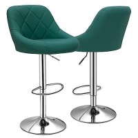 Magshion Adjustable Counter Height Swivel Barstools, Set Of 2 Modern Dining Chairs Bar Pub High Stool With Back For Kitchen Island, Teal Green