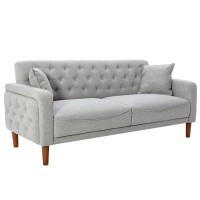 Aoowow Linen Fabric Sofas And Couches 78 Inches Long, Mid Century Modern Couch Tufted Back Sofa With 2 Throw Pillows, Armrest And Wooden Legs For Living Room, Apartment, Bedroom (Grey)