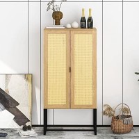 Ssline Farmhouse Tall Storage Cabinet Elegant 2-Door Kitchen Sideboard Living Room Accent Cabinet With Rattan Decoration Natural Wood Finish Buffet Sideboard For Dining Room Hallway (D-Type Tall)