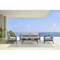 Armen Living Setodpfgr Palma Outdoor Patio 4-Piece Lounge Set In Aluminum And Wicker Cushions Dark Grey