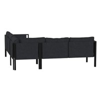 Indoor/Outdoor Sectional With Cushions - Modern Steel Framed Chair With Dual Storage Pockets, Black With Charcoal Cushions