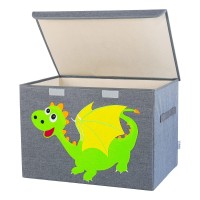 Triluby Foldable Kids Toy Chest With Lid, Baby Toy Box, Large Toy Storage Bin/Organizer/Basket/Trunk For Boys, Girls, Toddler And Baby Nursery Room (Gray Dragon)