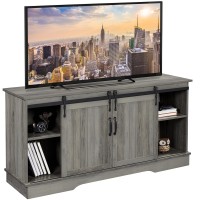 Yaheetech Farmhouse Tv Stand Wih Storage, 58 Entertainment Center With Sliding Barn Door, Wooden Media Tv Console With Height Adjustable Shelves For Living Room, Grey Wash