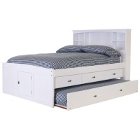 Os Home And Office Furniture Model 80221K3-22 Solid Pine Full Sized Captains Bookcase Bed With 3 Spacious Under Bed Drawers And A Twin Trundle In Casual White