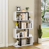 Yitahome 5-Tier Bookshelf, S-Shaped Z-Shelf Bookshelves And Bookcase, Modern Freestanding Multifunctional Decorative Storage Shelving For Living Room Home Office, Cream White