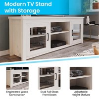 Sheffield Classic Tv Stand Up To 80 Tvs - Modern White Wash Finish With Full Glass Doors - 65 Engineered Wood Frame - 3 Shelves