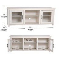 Sheffield Classic Tv Stand Up To 80 Tvs - Modern White Wash Finish With Full Glass Doors - 65 Engineered Wood Frame - 3 Shelves