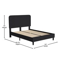 Addison Charcoal Queen Fabric Upholstered Platform Bed - Headboard With Rounded Edges - No Box Spring Or Foundation Needed