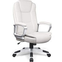Lemberi Office Desk Chair, Big And Tall Managerial Executive Chair, High Back Computer Chair, Ergonomic Adjustable Height Pu Leather Chairs With Cushions Armrest For Long Time Sitting (White)