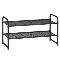 Simple Trending 2-Tier Stackable Shoe Rack, Metal Shoe Shelf Storage Organizer, Black