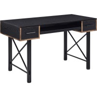 Benjara Computer Desk With 2 Drawers And Keyboard Tray Brown And Black
