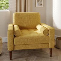 Belleze Mid Century Modern Accent Chair, Upholstered Oversized Living Room Chair Armchair Comfy Linen Reading Chair For Adults Sofa Chair For Bedroom Office - Erik (Yellow)
