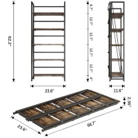 4Nm No-Assembly Folding Bookshelf Storage Shelves 5 Tiers Vintage Bookcase Standing Racks Study Organizer Home Office (Rustic Brown And Black)