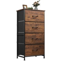 Wlive Dresser With 4 Drawers, Fabric Storage Tower, Organizer Unit For Bedroom, Hallway, Entryway, Closets, Sturdy Steel Frame, Wood Top, Easy Pull Handle, Rustic Brown Wood Grain Print