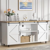 4Ever2Buy Farmhouse Buffet Sideboard Cabinet With Storage, 58'' Coffee Bar Cabinet With Sliding Barn Door, White Sideboard Buffet With Open Shelf, Kitchen Cabinet Buffet Table For Dining Living Room