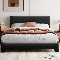 Allewie Queen Bed Frame With Adjustable Headboard, Faux Leather Platform Bed With Wood Slats, Heavy Duty Mattress Foundation, No Box Spring Needed, Noise-Free, Easy Assembly, Black
