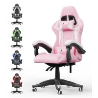 Bigzzia Gaming Chair Office Chair Reclining High Back Leather Adjustable Swivel Rolling Ergonomic Video Game Chairs Racing Chair Computer Desk Chair With Headrest And Lumbar Support (Pink)