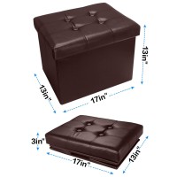 Bsketa Storage Ottoman, Folding Foot Stool With Thicker Foam Padded Seat Small Leather Storage Ottoman Bench Foot Rest For Living Room Foldable Coffee Table 17X13X13In,Brown