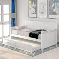 Merax Twin Size Wood Daybed With Twin Size Trundle, Wooden Trundle Daybed, Sofa Bed For Teens And Guests, No Box Spring Needed, White