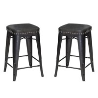 Steve Silver Hank Graphite Gray Metal And Faux Leather Counter Stool - Set Of 2