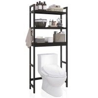 Smibuy Bathroom Storage Shelf, Bamboo Over-The-Toilet Organizer Rack, Freestanding Toilet Space Saver With 3-Tier Adjustable Shelves (Black)