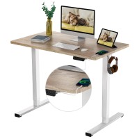 Flexispot Standing Desk Quick Assembly Electric Stand Up Desk With 40 X 24 Inches Whole-Piece Desktop Ergonomic Memory Controller Height Adjustable Desk(White Frame + 40 Grey Wood Grain Desktop)