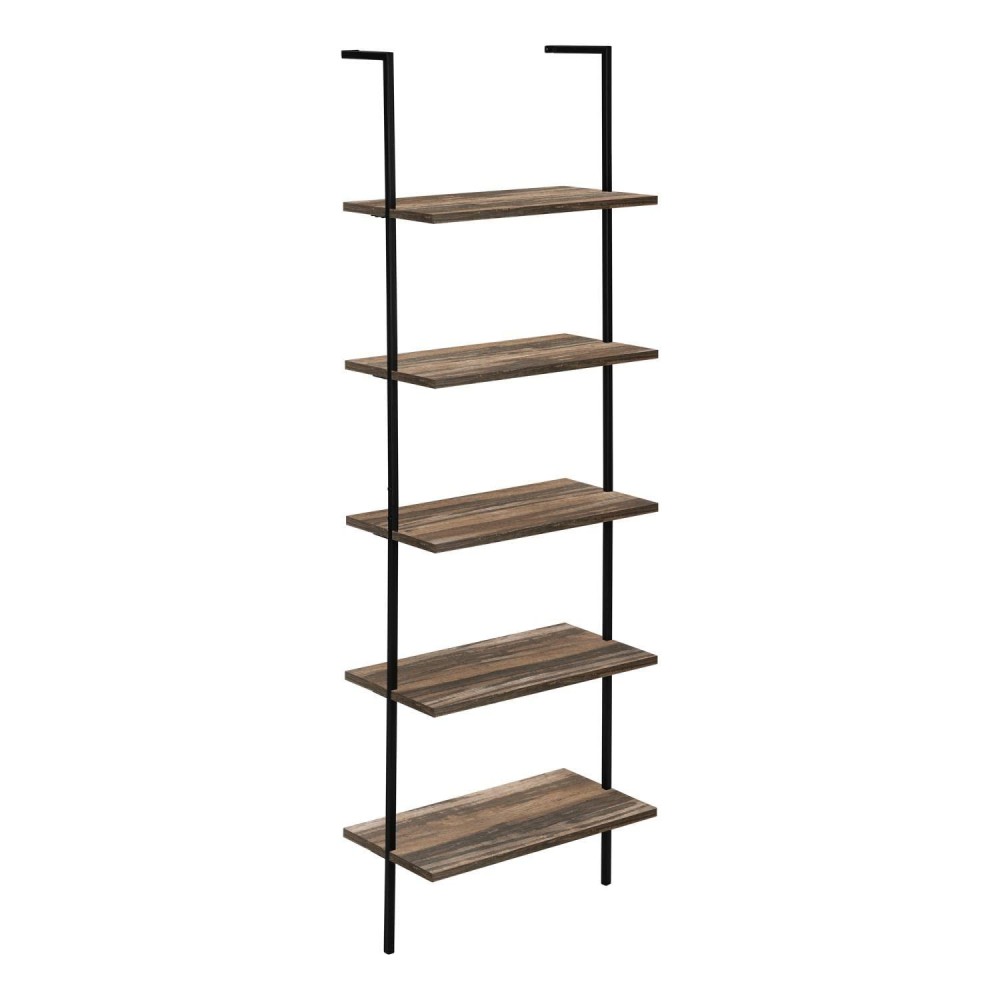 Monarch Specialties Modern 5-Tieraladder Etagere Bookcasea-Openastorageashelves-Wall-Mounted Bookshelf, 72 H, Brown Wood-Look