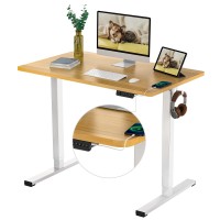 Flexispot Standing Desk Quick Assembly Electric Sit Stand Desk With 40 X 24 Inches Whole-Piece Desktop Ergonomic Memory Controller Adjustable Height Desk(White Frame 40 Bamboo Texture Desktop)