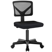 Swivel Computer Office Mesh Desk Chair Armless Small Desk Chair Adjustable Black Computer Task Chair No Armrest Mid Back Home Office Chair For Small Spaces