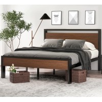 Sha Cerlin 14 Inch Full Size Metal Platform Bed Frame With Wooden Headboard And Footboard, Mattress Foundation, No Box Spring Needed, Large Under Bed Storage, Non-Slip Without Noise, Walnut
